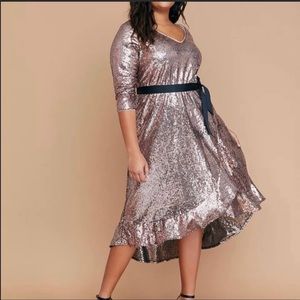 NWT Lane Bryant Fit & Flare Faux Wrap Sequin Dress Size 18/20